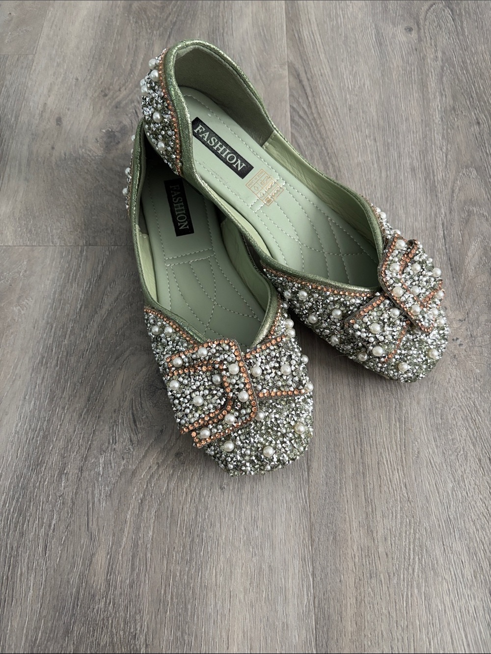 Embellished Green Pearl Ballet Flats